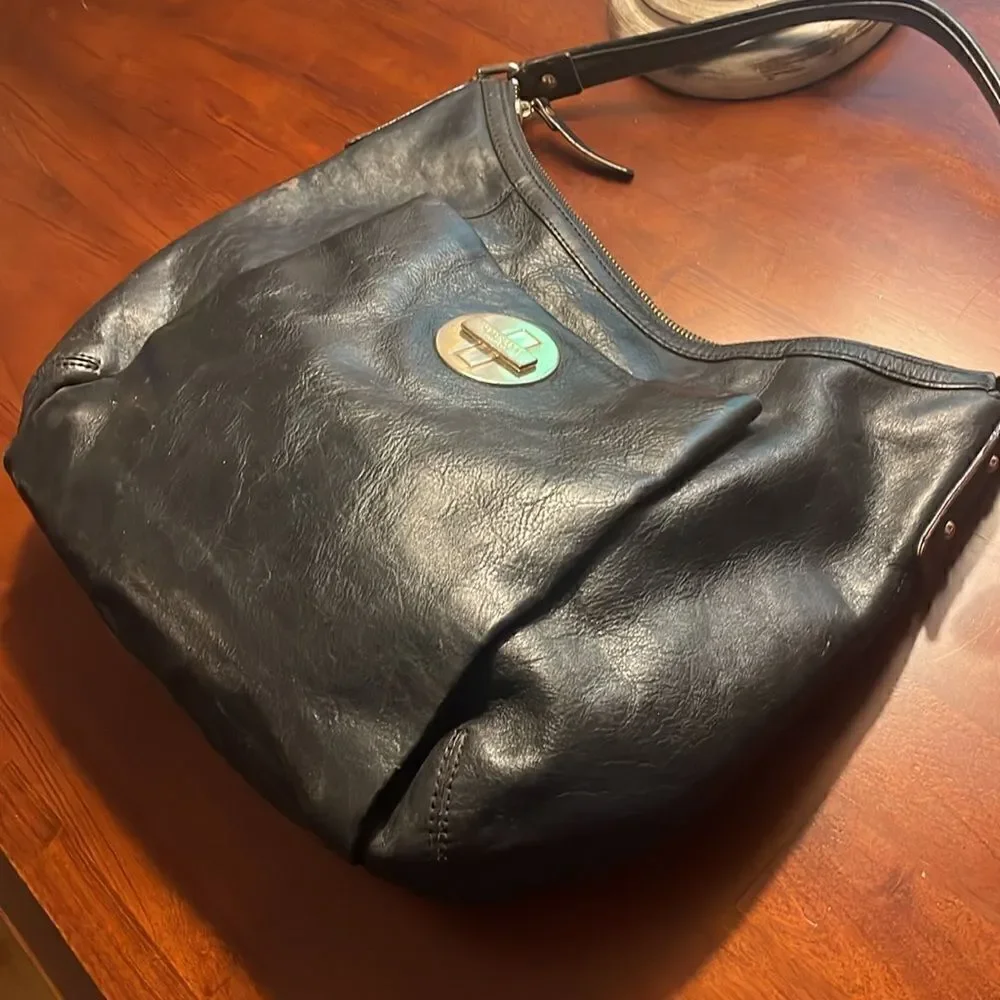 Kate Spade Womens Black Leather Large Classic Handbag Purse Polka dot Lined
